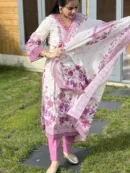 full view of white and pink jaipuri indian ladies suit