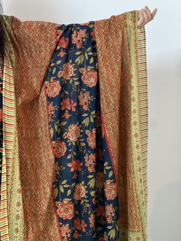 Elegant Floral Embroidered Suit with Dupatta – Navy Blue & Multicolor - Image 3