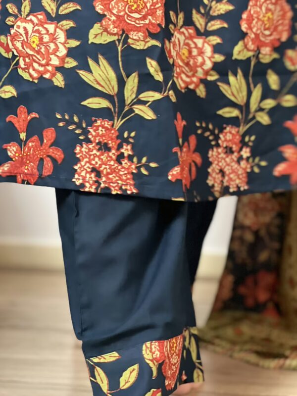 Elegant Floral Embroidered Suit with Dupatta – Navy Blue & Multicolor - Image 4