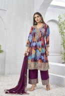 Vibrant Embroidered Maroon Chinon Suit Full View