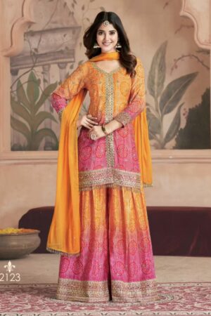 Exquisite Orange and Pink Sharara Suit with Intricate Detailing